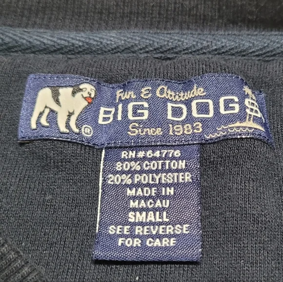 Bite Me Big Dogs Navy Blue Embroidered Graphic Fleece Lined Sweatshirt S - Picture 8 of 8